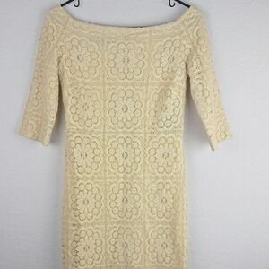 Burberry Prorsum Cream  Dress with Bateau Neckline and 3/4 Sleeves Floral Motif